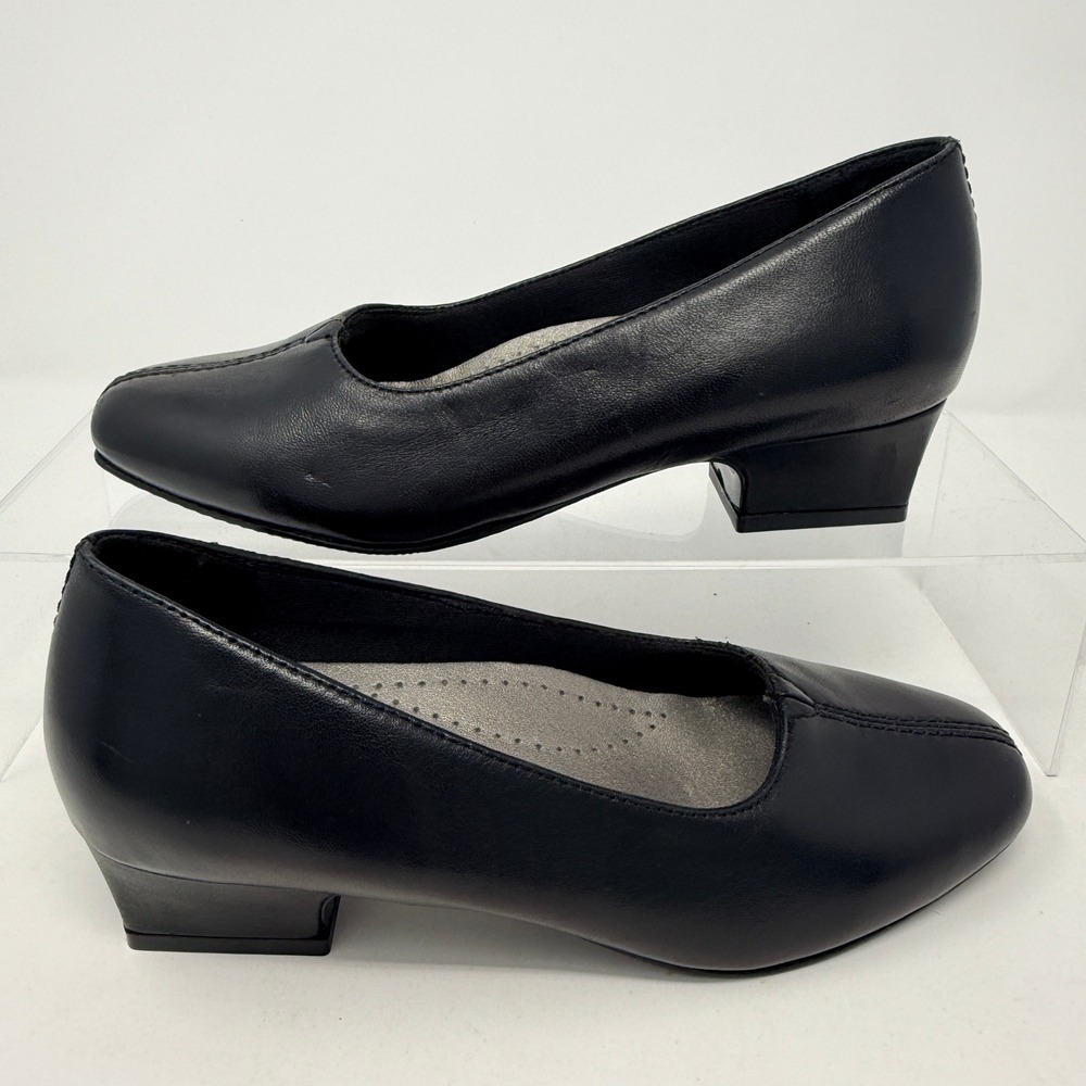 Trotters Black Leather Low Heel Comfort Pumps Classic Work Office Career Shoes - Picture 4 of 8